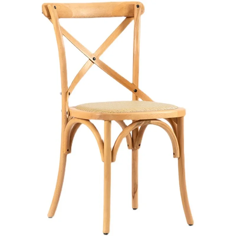 

Household solid wood dining chair French retro simple back American country restaurant wedding fork rattan
