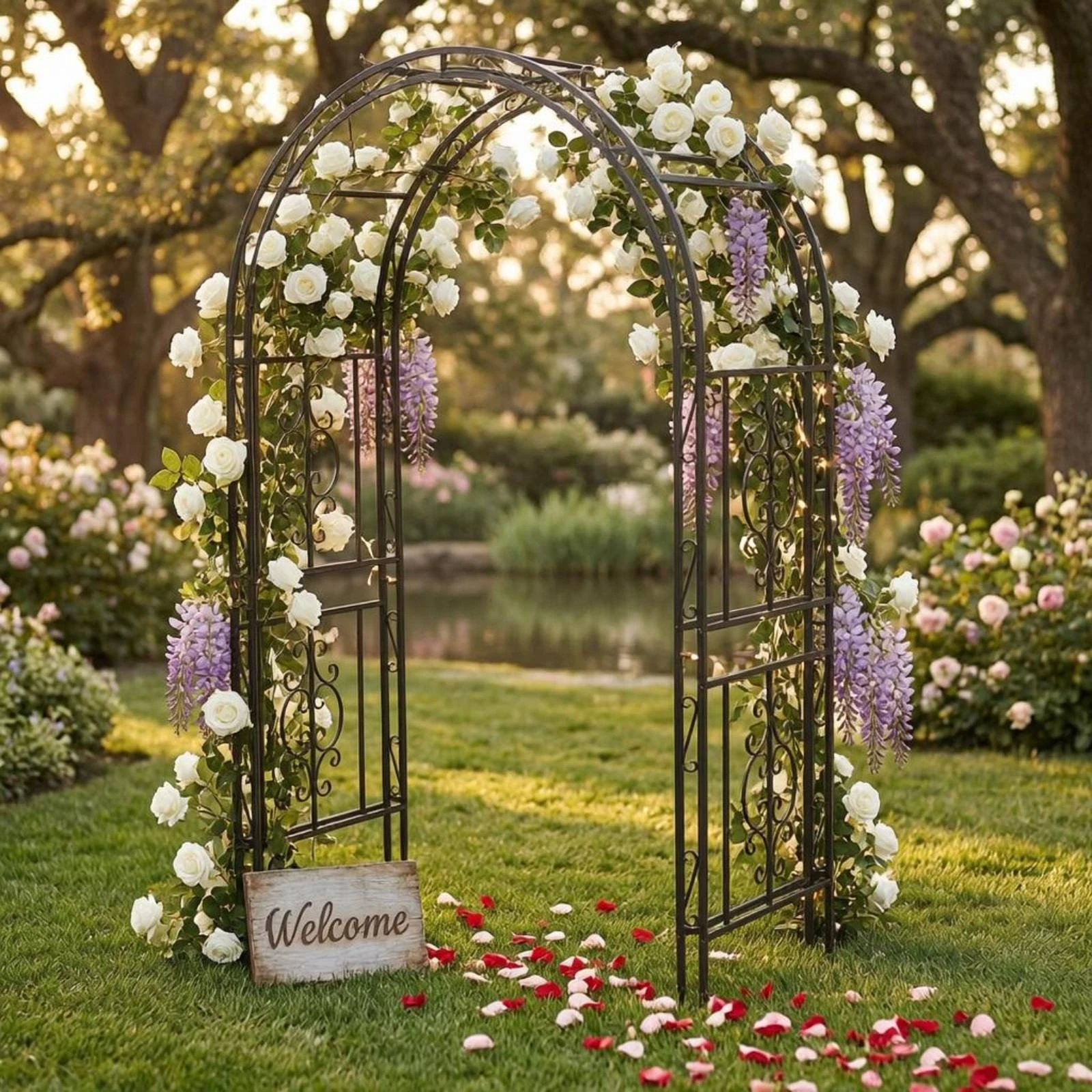 Iron Garden Arch Ground Stakes Scrollwork Arch Trellis Arched Trellis Heavy Duty Outdoor Structure Rust Resistant for Park