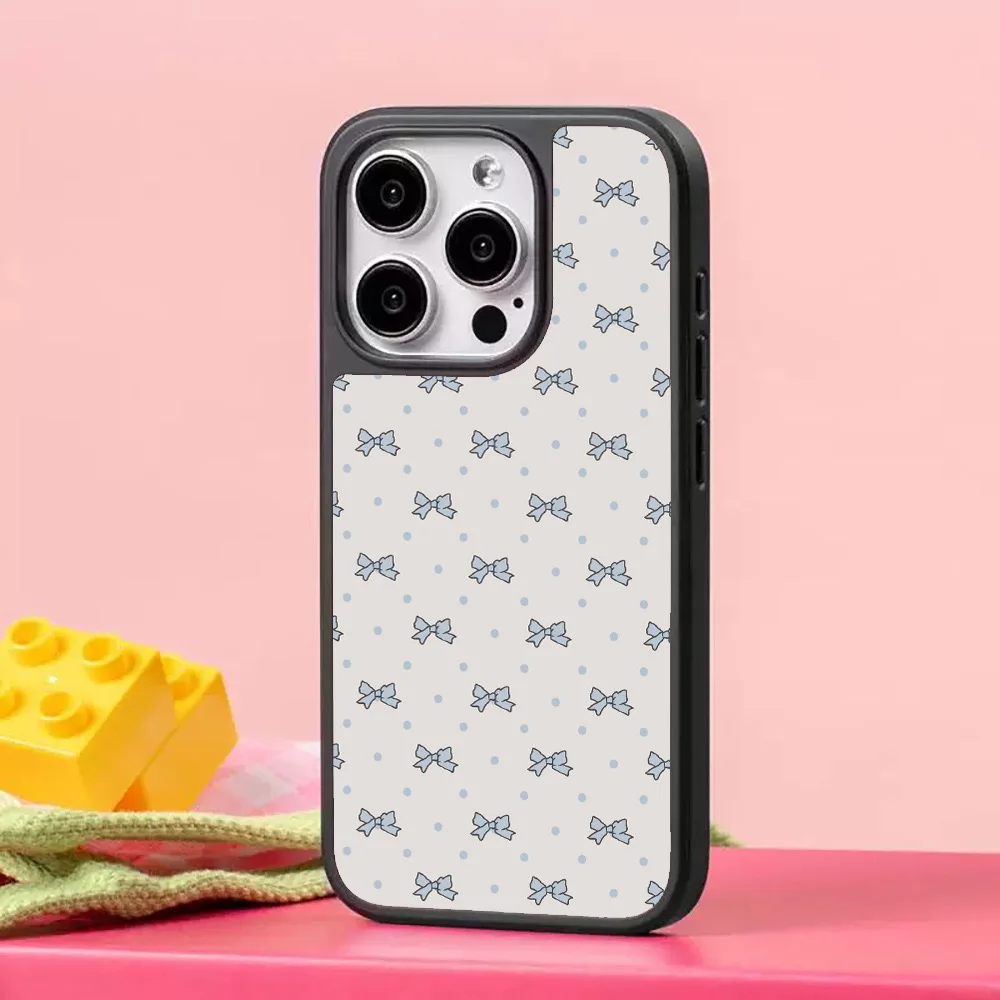 Korean Gentle Bow with Black Border Stylish Dustproof Case for IPhone 16 15 14 13 Pro Max Back Phone Cover for 12 Pro Max Capa