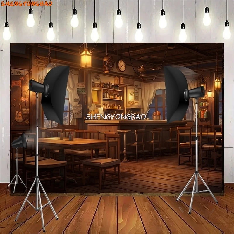 Toile de fond de photographie de bar de café vintage, vieux TajudBarista, Auberge médiévale chaude, nette Retro Photo Studio Background LJG-06