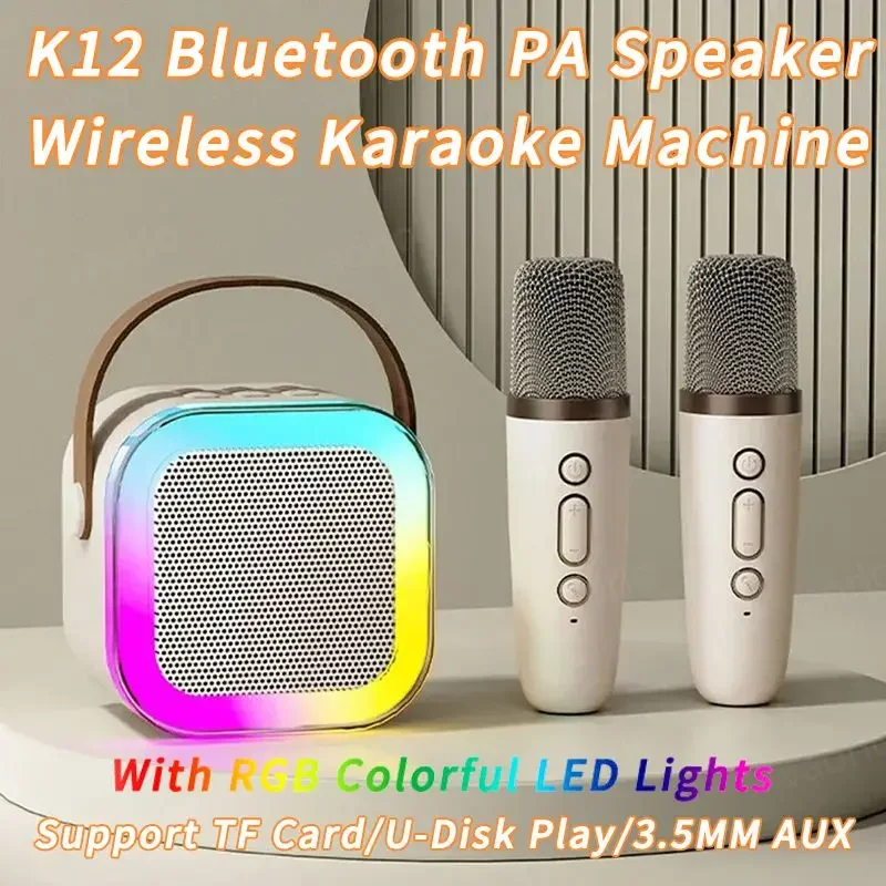 Wireless Microphone Karaoke Portable Bluetooth Speaker RGB Colorful Lights HIFI Outdoor Surround Subwoofer for Party Kids Gift