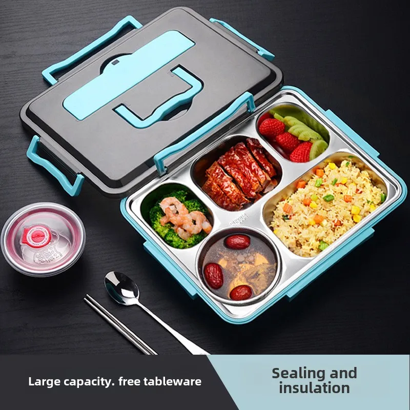 

304 stainless steel grid lunch box, thermal insulation lunch box, portable and sealed lunch box, lunch box.