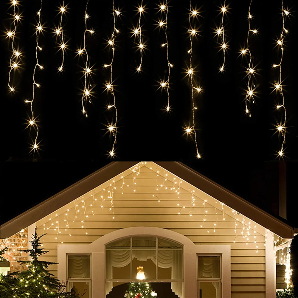 

4M 8M Christmas Garland LED Curtain Icicle String Lights Droop 0.6m Curtain Fairy Light Holiday New Year Eaves Garland Light