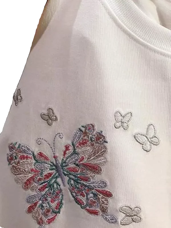 Over Size Short-sleeve T-shirts Men Women 2025 Summer New Fashion Versatile Butterfly Embroidery Design Tees Loose Comfort Tops