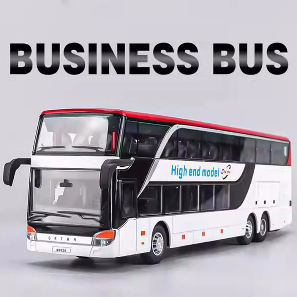 1:30 Scale Alloy Business Bus Models Toys Cars Wheel Pull Back Vehicles with Light Sound Miniature Model for Boys Birthday Gifts