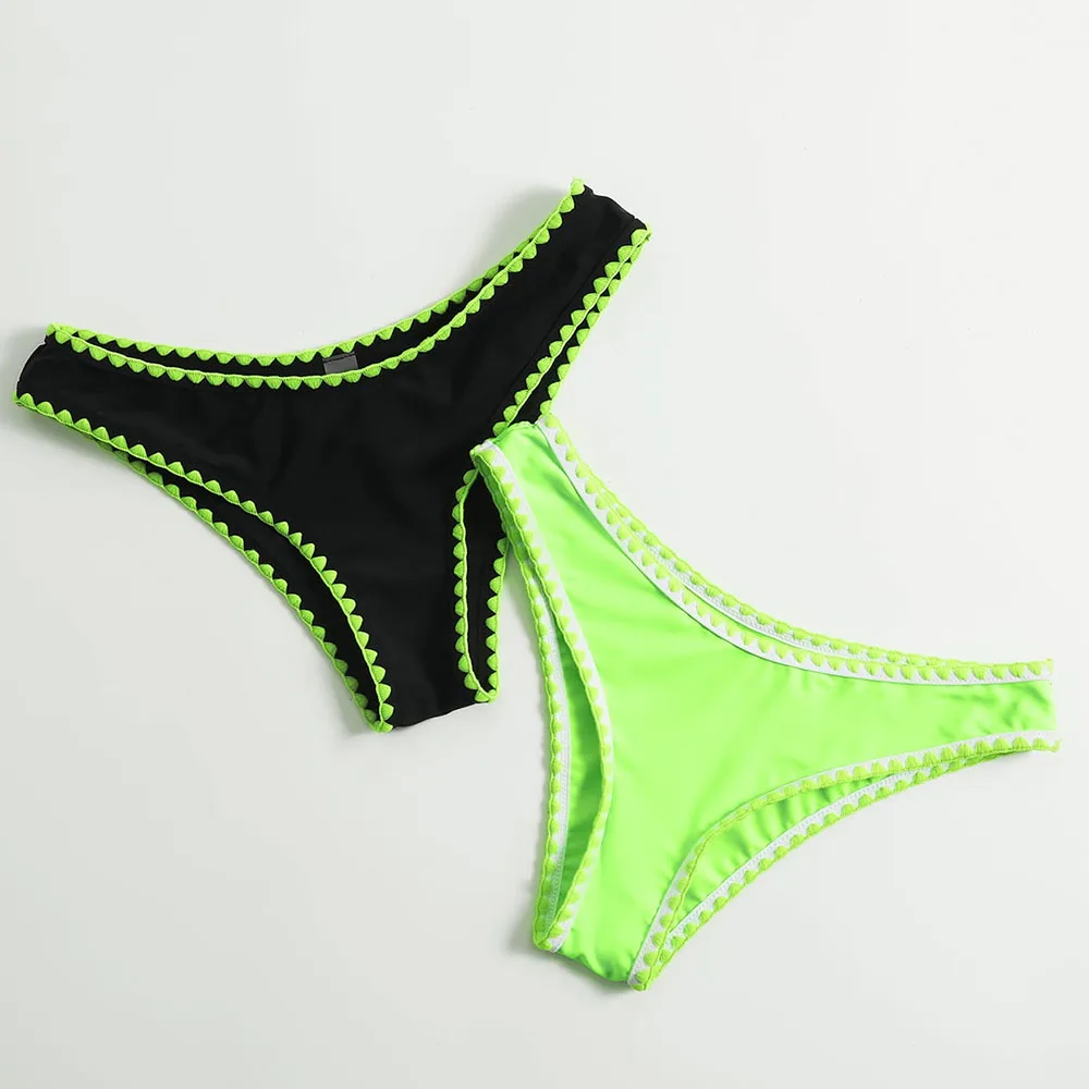 HYRAX 2024 NEW Solid color thong set, black and green, two sets of bikini swimsuits Beach Shorts Women's Bikini Bottoms