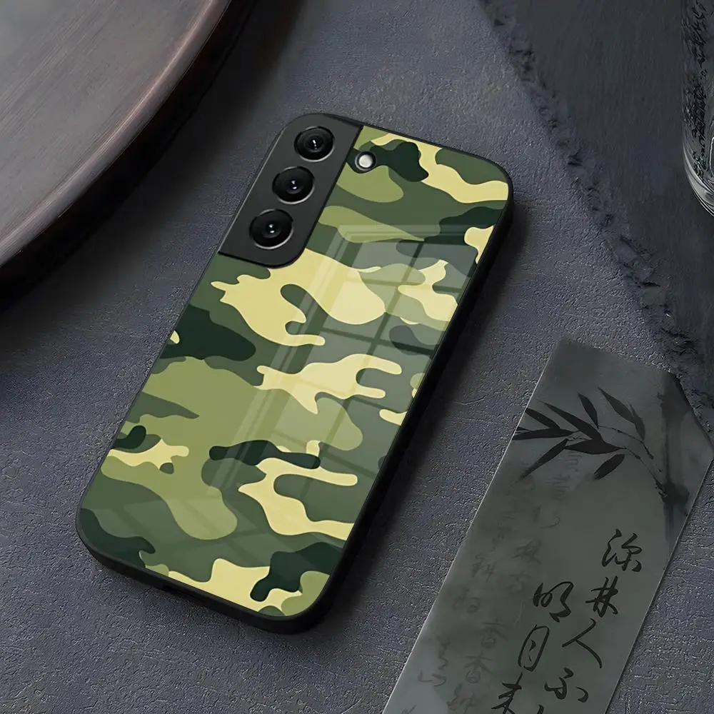 Fashion Camouflage Phone Case Glass For Samsung S23 S26 S25 S24 Ultra Fe Plus A16 A17 A37 A57 A15 A25 A35 Cover