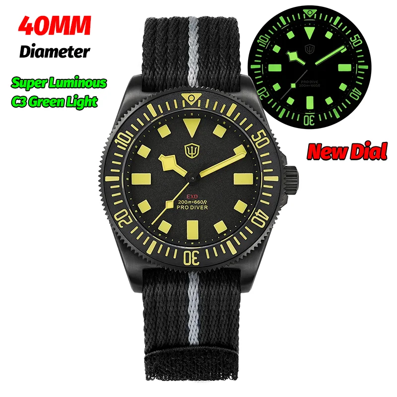 Watchdives EXD 40 mm titanium duikhorloge man VH31 sweep quartz horloges 200 waterdicht Ar saffier BGW9 lichtgevend 316L polshorloge