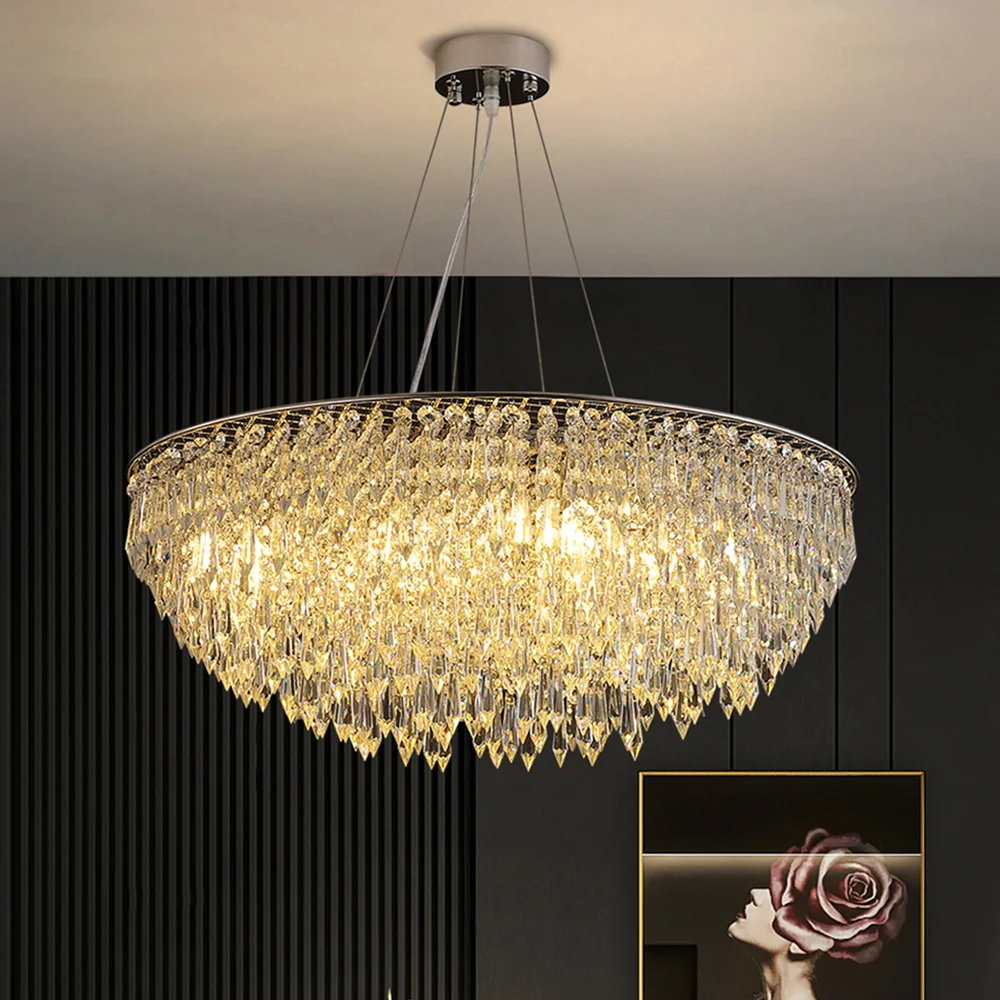 Lampadario di cristallo di nuovo stile Lampadario moderno per la decorazione della casa Lampadario di lusso cromato/oro Lampada a sospensione Camera da letto Soggiorno Illuminazione a LED