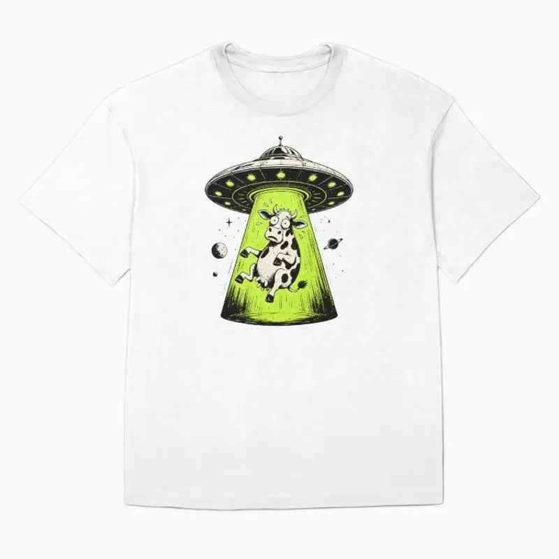 Alien Cow Abduction Weirdcore Surreal Oversized T-Shirt