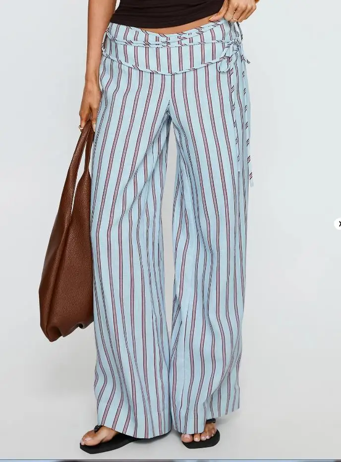 

Женские повседневные длинные брюки, свободные полосатые/однотонные широкие брюки со средней посадкой для повседневного использования на открытом воздухе