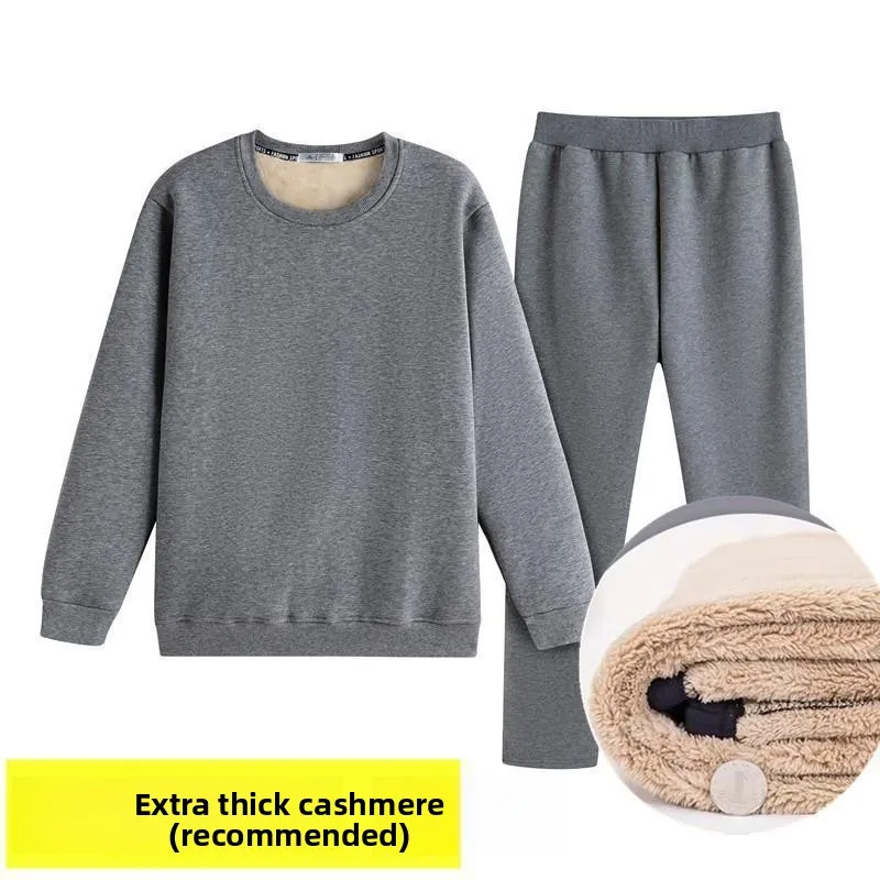 

2025 Новые зимние теплые брюки и комплект одежды металлик, осенне-зимний толстый пуловер с капюшоном и флисом