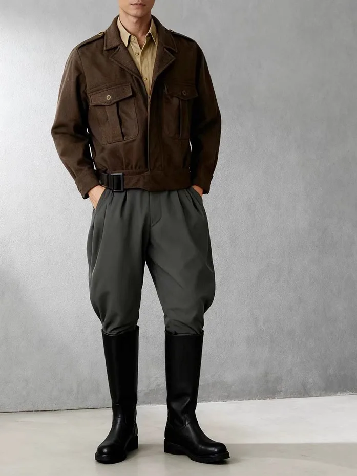 

Men's Woolen Military een ort Jaet P37 Briti Sle Outerwear Stand Fit Four Seasons Long Sve Zipper Closure