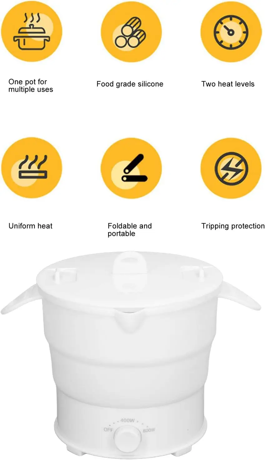 휴대용 접이식 다기능 전기 냄비, 실리콘 미니 국수 밥솥, 스팀 랙 포함, 800W