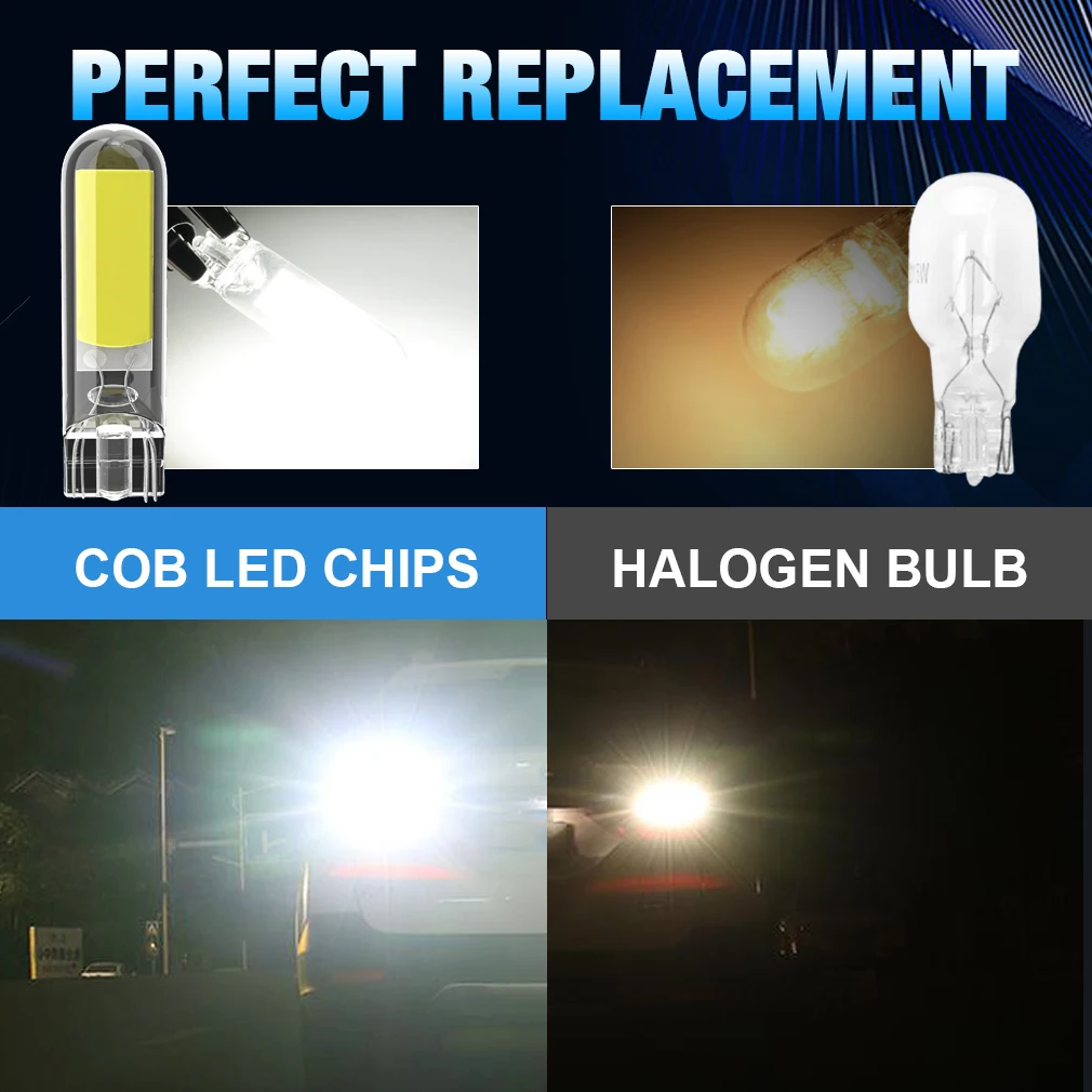 1PC Sapphire COB T15 LED W16W 902 921 Driver Free Reverse Back Parking Lamp Clear Car Signal Light Glass Bulb White 6000K 12V