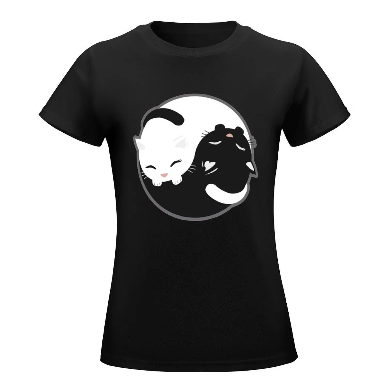 Yin Yang Balancing Cats T-Shirt Female clothing Blouse oversized cute clothes white t-shirts for Women