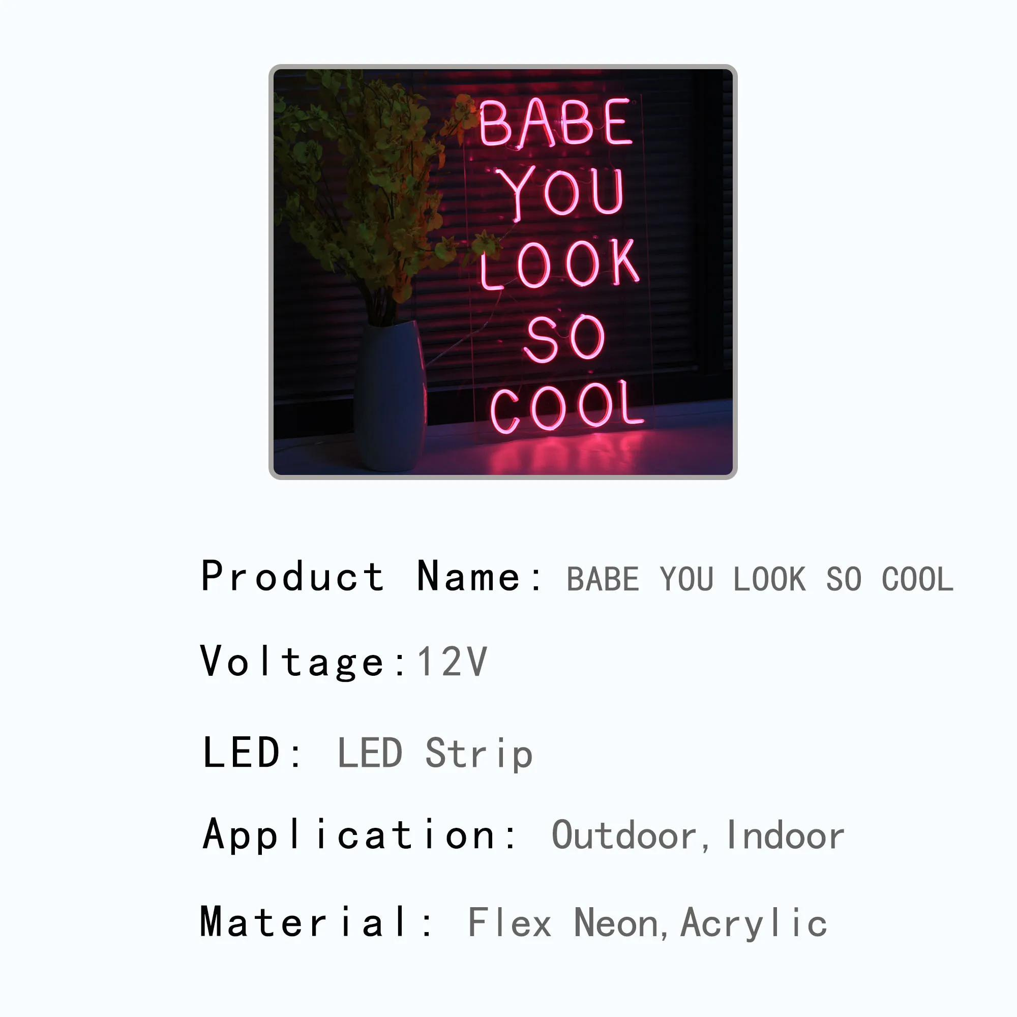 Babe You Look So Cool Neon Sign Custom Living Room Office Home Wall Decor Interior Design Art Led Light Sign Personalized Gift