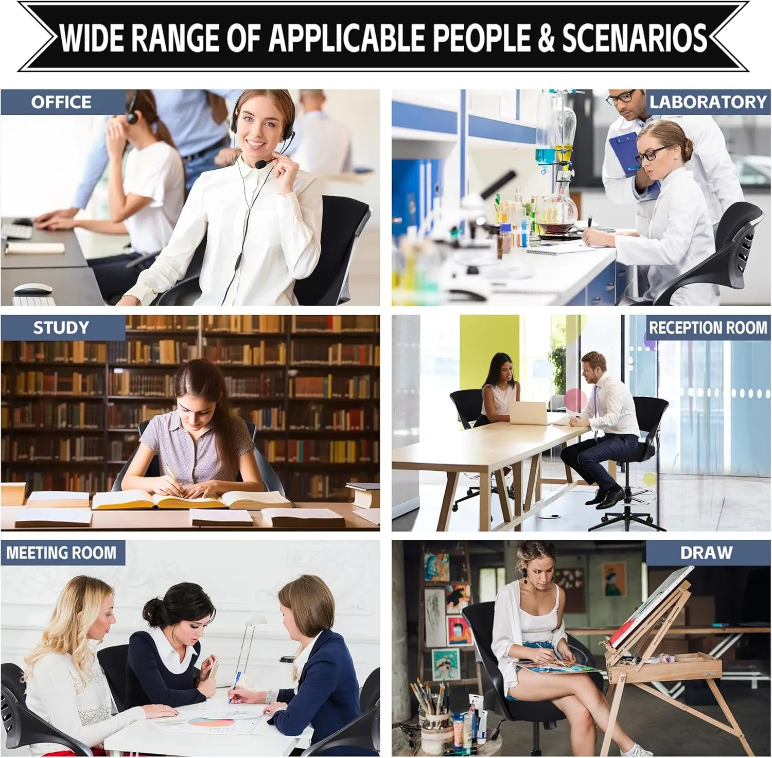 كرسي صياغة مريح، كرسي مكتب كمبيوتر قائم، حلقة قدم، دعم قطني، كرسي مهام دوار - أسود #5