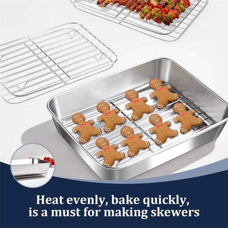 

ABKW-Baking Sheet Set Of 2, Stainless Steel Cookie Sheet Baking Sheet Pan, Non Toxics & Heavy Duty & Easy Clean