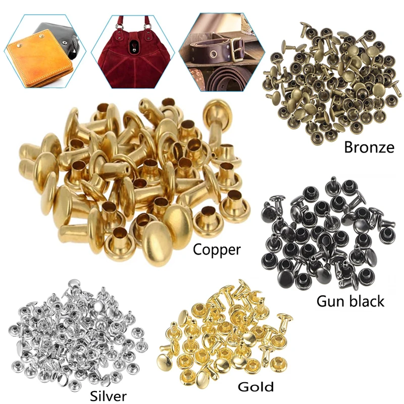 50set 6mm-12mm metallo doppio cappuccio rivetti borchie rivetto rotondo per borsa artigianale in pelle cintura indumenti cappello scarpe collare per animali domestici Decor