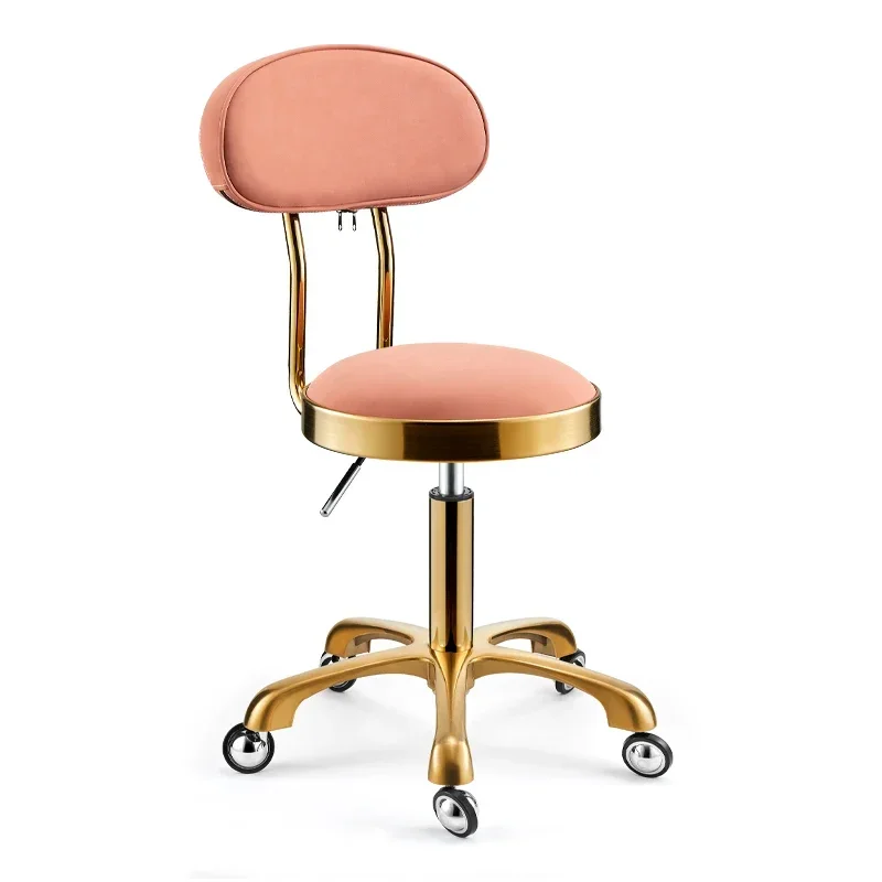 Leather Round Hairdresser Stool Rotating Manicure Seat Esthetician Barber Chair with Wheels Versatile Beauty Salon Stool