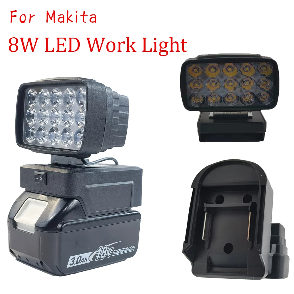 Luz LED de trabajo de 8W para Makita BL1430 BL1830, batería de litio, iluminación exterior, Lámpara de trabajo, iluminación de Camping