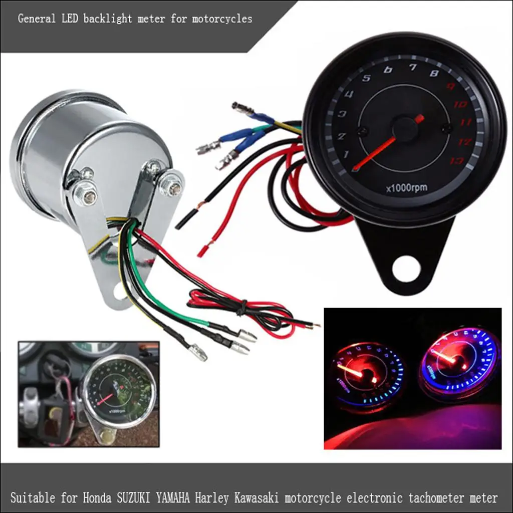 RPM Tachometer Gauge Digital Motorcycle Meter LED Backlight 12V Metal for Exhaust Temperature Sensor Application
