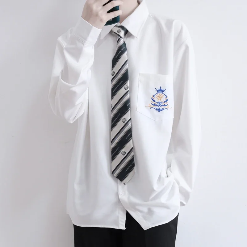 Japanese Korean Student Orthodox DK 2 Piece Set Long Sleeve White Shirt for Men High School Uniform School Jk Seifuku Top   Tie