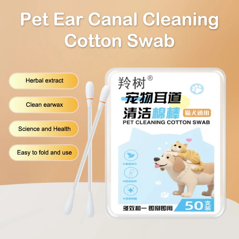 

{MX} 50Pcs Pet Ear Cleaning Cotton Swabs For Dogs Cats Anti-Ear Mites And Earwax Essential Oil Ear Washing Liquid Cotton Swabs