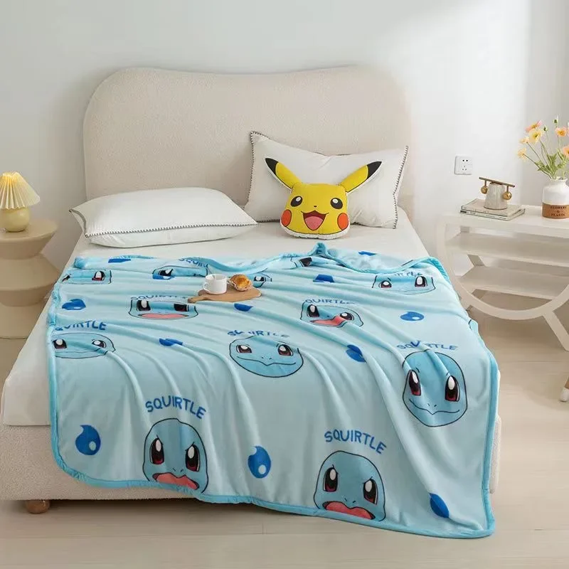 2024 Pokemon kawaii Cartoon Anime Flannel Blanket Pikachu  Figures Home Sofa Lunch Break Blankets  Student Christmas Kids Gift