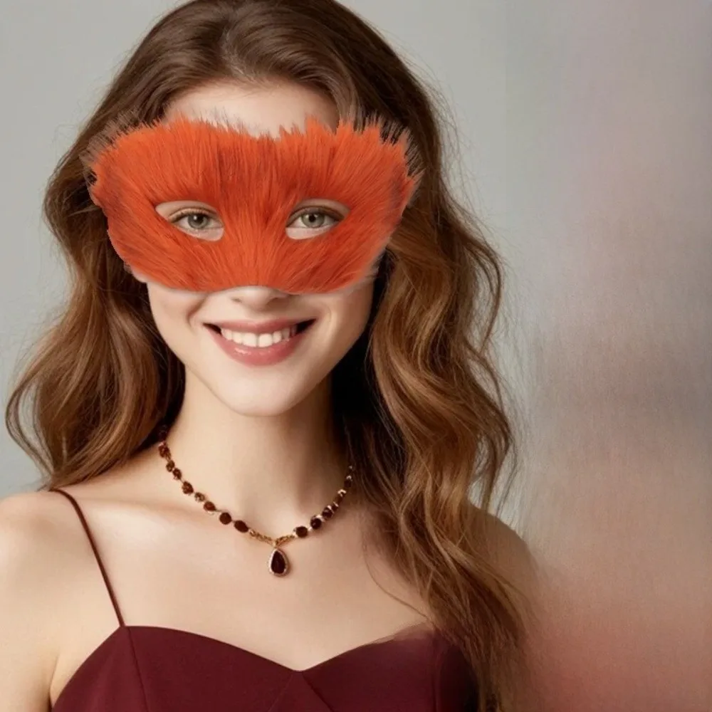 Masque de chat en peluche de dessin animé pour enfants, masque en peluche d'animal Long en fourrure pour Halloween, décoration d'halloween, masque pour les yeux, demi-masque de noël