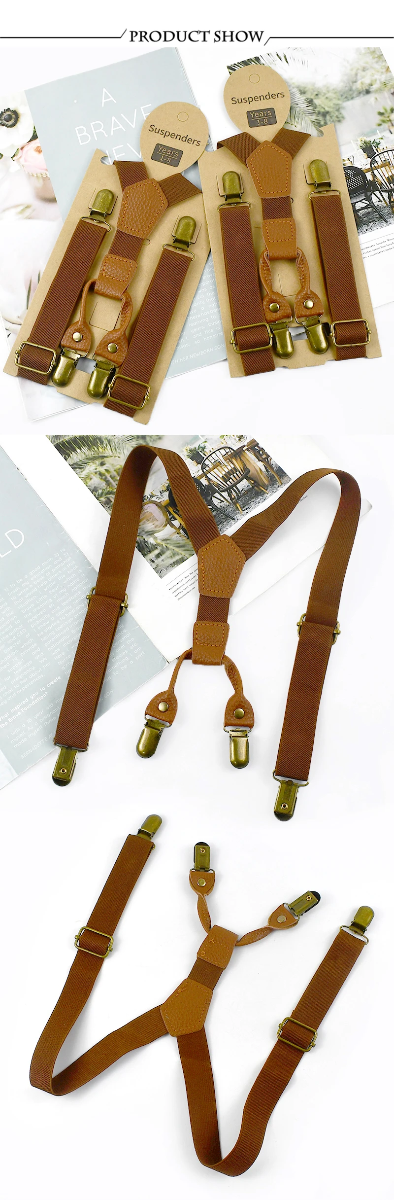 1Pc Deepeel 2.5*65cm Solid Color Children's Suspenders 4 Clips Y-shaped Braces Adjustable Elastic Band Jeans Pants Hanger Male