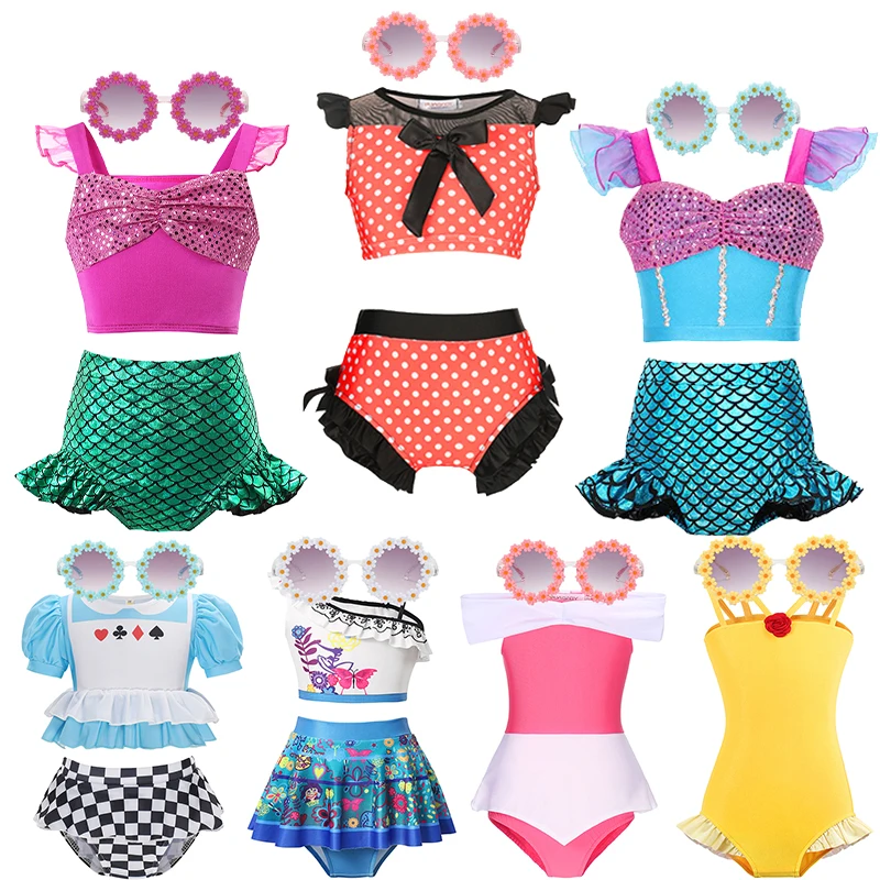 

2024 Korean Girls Swimwear Summer Princess Bikini Swimsuit Little Girls Holiday Beach Wear Cute Anime Swimsuit Baby Fairy Dress