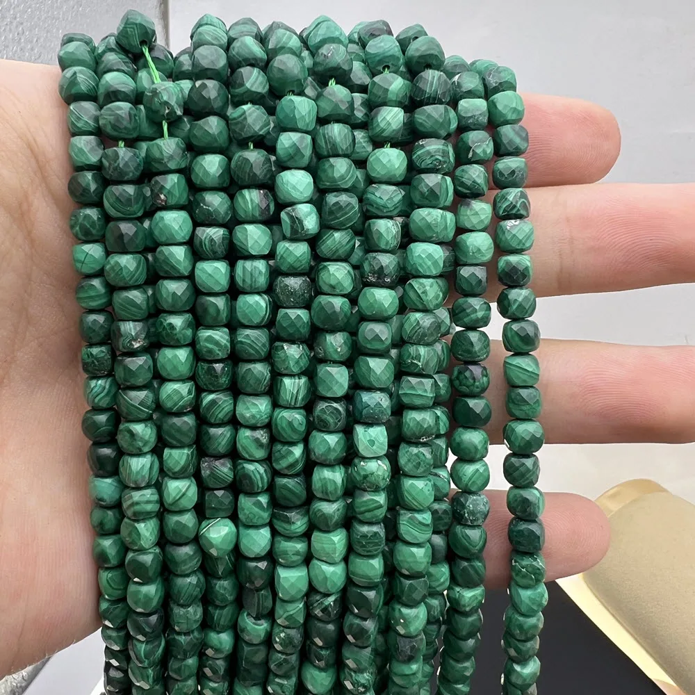 

Natural Green Malachite Faceted Cube Cut Stone Loose Spacer Beads Strands Jewelry Making Accessories DIY Cylindrical Bead