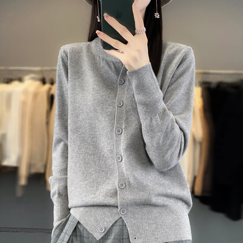 2023 cashmere sweater cardigan women\'s single breasted long sleeved elegant vintage pullover wool knitted autumn and winter coat