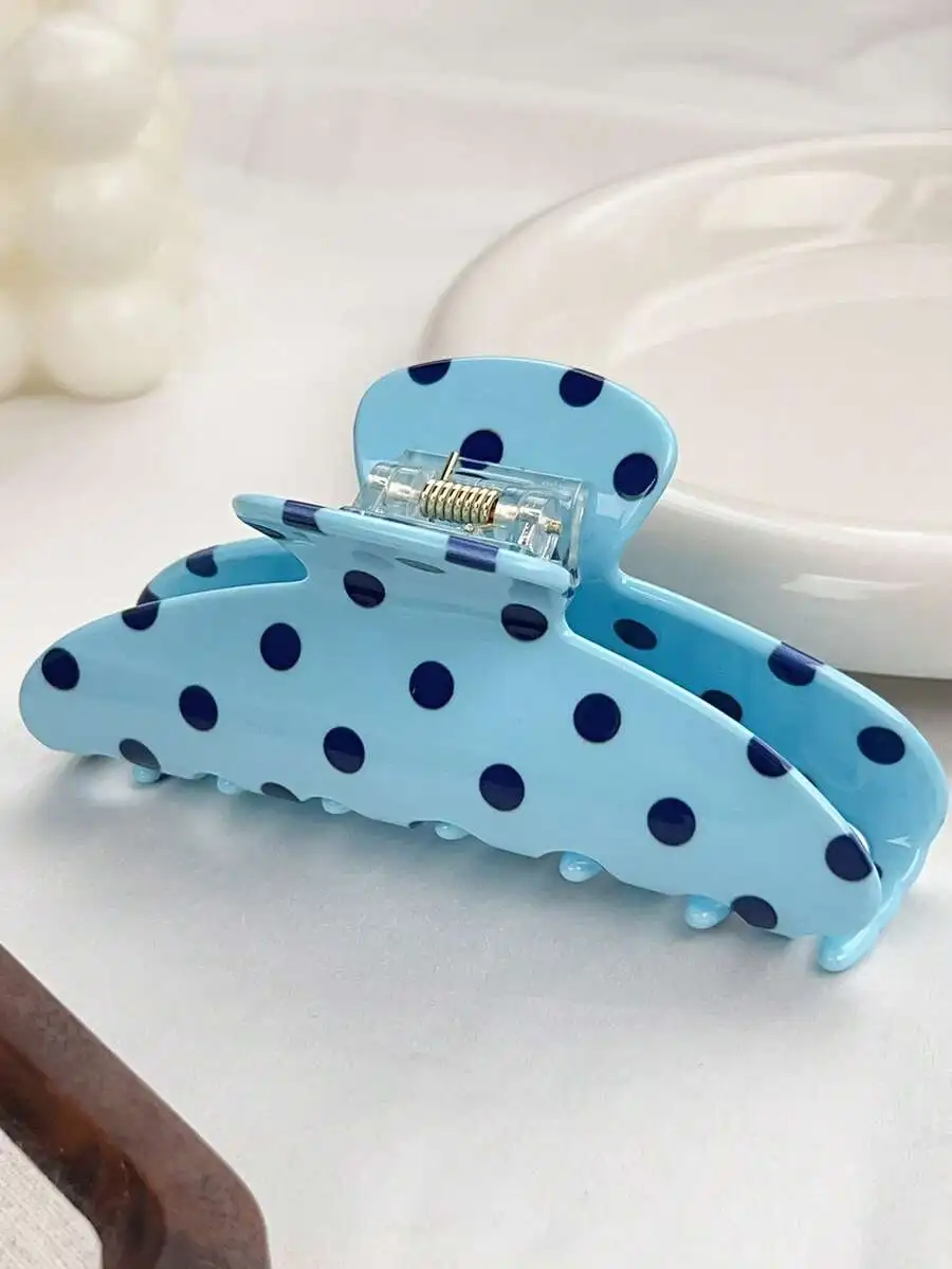 

Light Blue Polka Dot Hair Claw Clip For Women Fashion Beach Accessory