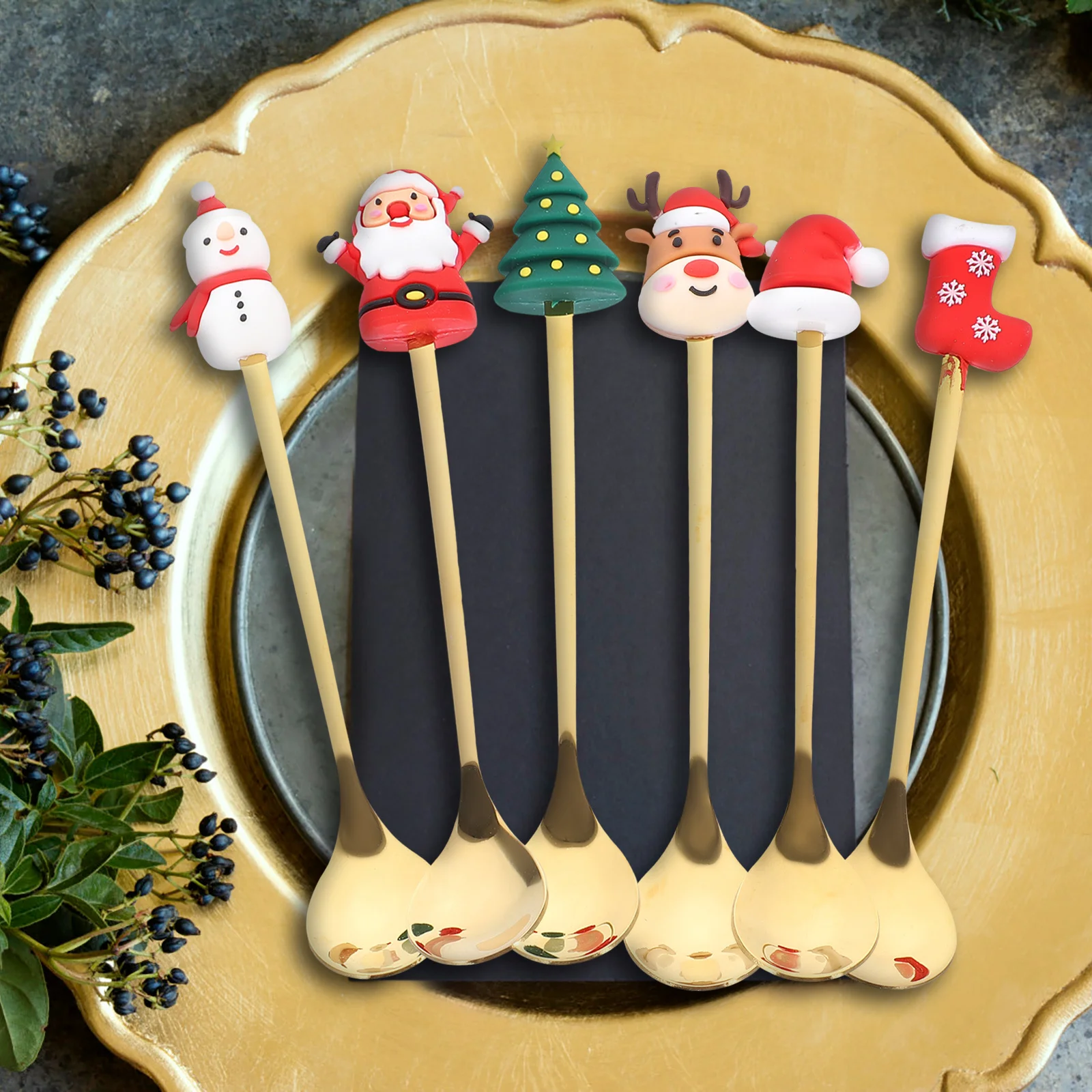 

6Pcs Christmas Spoons Xmas Coffee Stainless Steel Dessert Stirring Gift Set Coffee Spoon Christmas Spoon Mixing Spoons