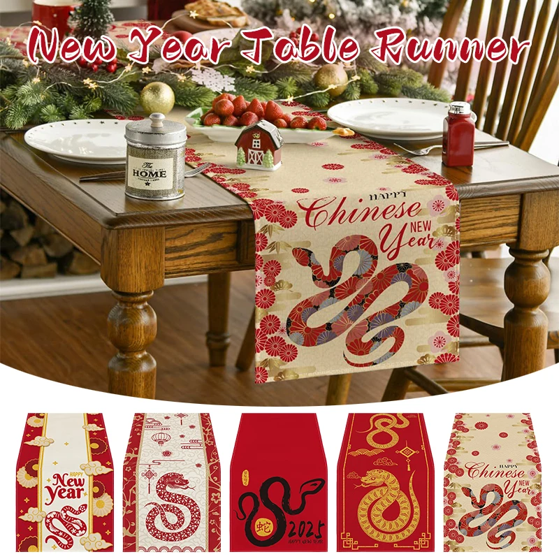 2025Year Of Snake Table Runner Snake Pattern Chinese New Year Table Cover Party Decor Traditional Spring Festival Tablecloth