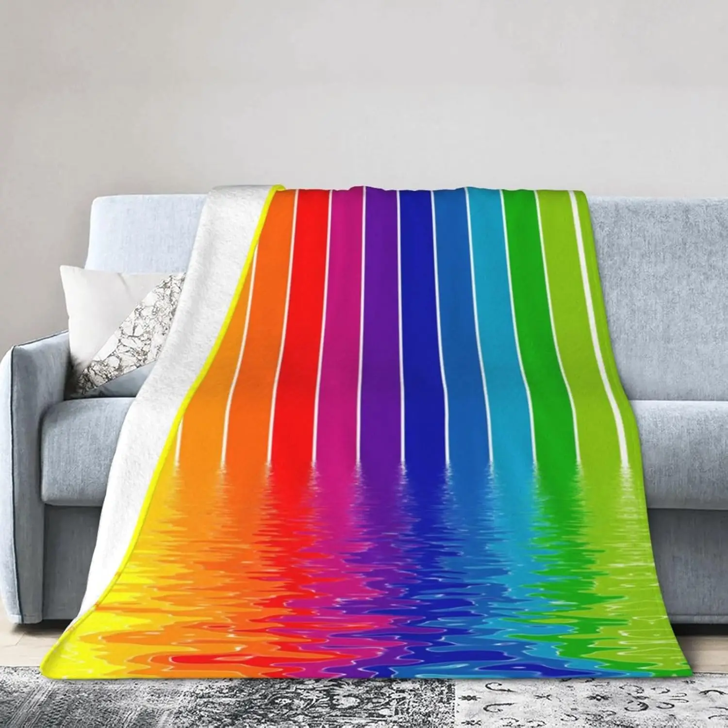 Rainbow Gradient Throw Blanket Colourful Stripe Pattern King Queen Size Super Soft Lightweight Warm for Living Room Couch Sofa