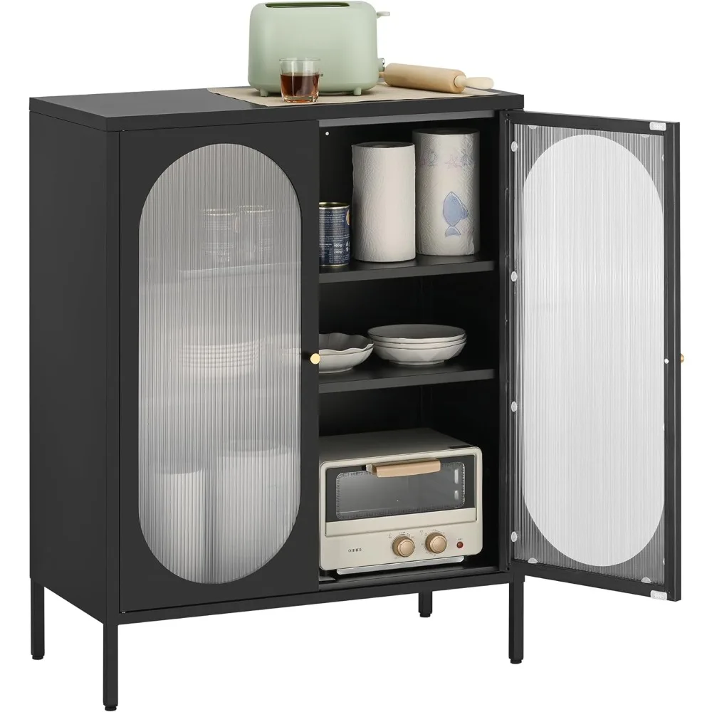 

HAND IN HAND Buffet Sideboard Cabinet, Metal Storage Cabinet with Hazy PC Board Doors, Two Color Handles, Liquor Cabinet with