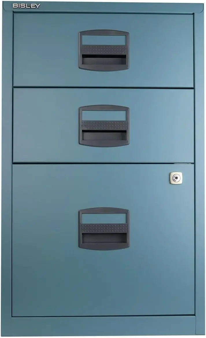 3-Drawer Home File Cabinet - Doulton Blue | 2 Utility Drawers + 1 Hanging File Drawer, Powder-Coated Steel, Sturdy Pull Handles,