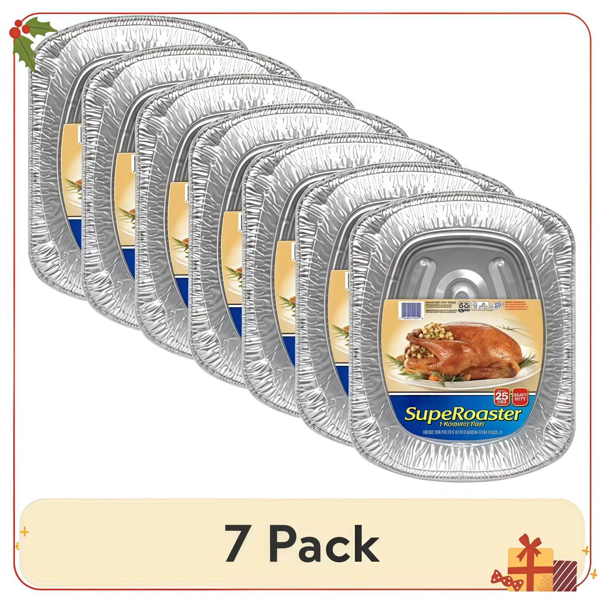 

7-Pack Super Roaster Pans, Heavy Duty Aluminum Trays for Up to 25 lb Turkey & Meat, Disposable and Extra Deep