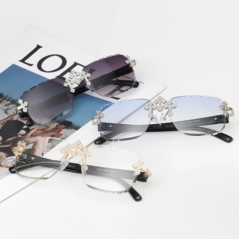 

Luxury Square Rimless Gem Cut Trendy Retro 90's Hip Hop Diamond Cut Lens Sun Glasses Frameless Summer Shades For Men And Women