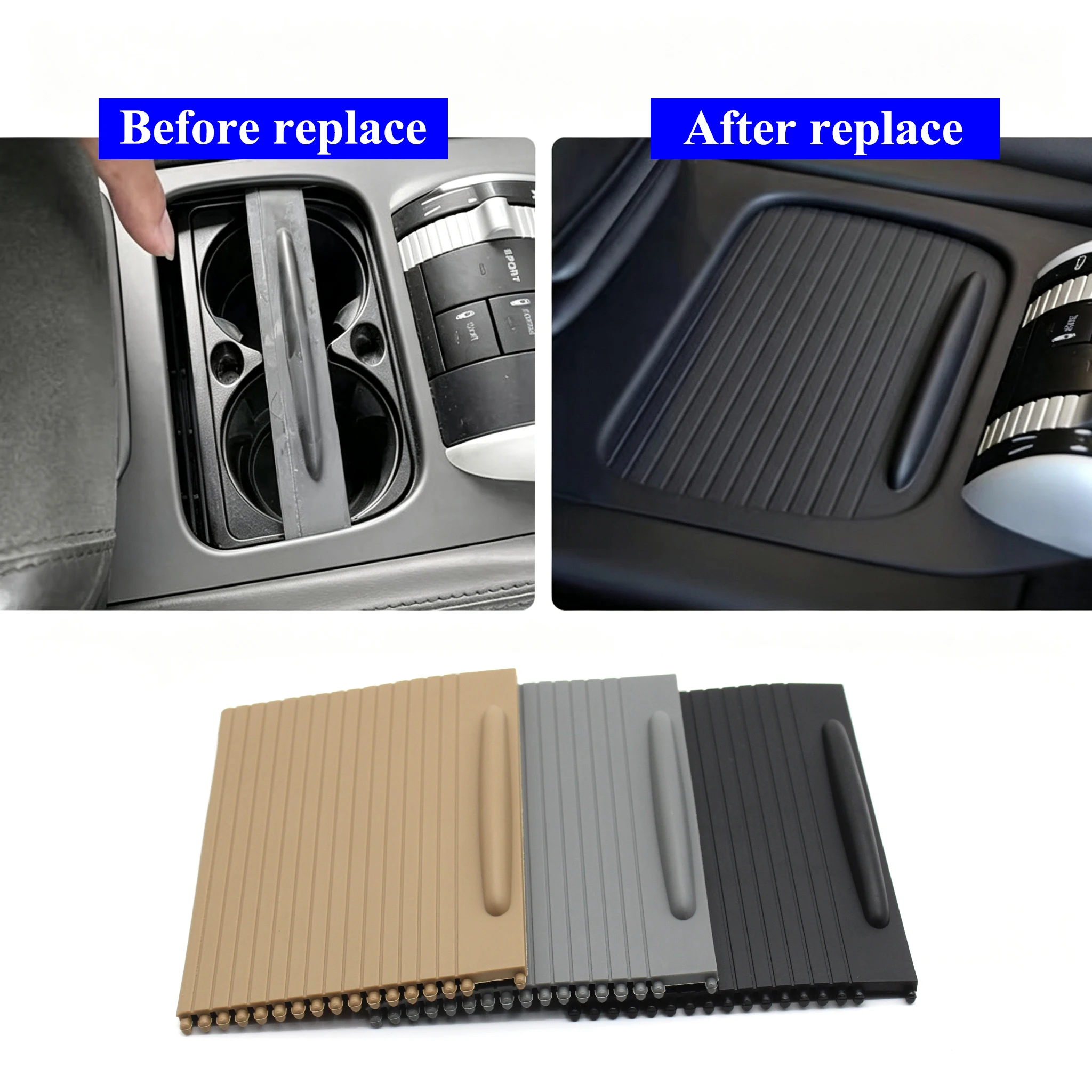 For Cayenne 955 2003-2010 Interior Car Front Center Console Drink Cup Holder Cover Slide Roller Blind Cover Trim Replacement