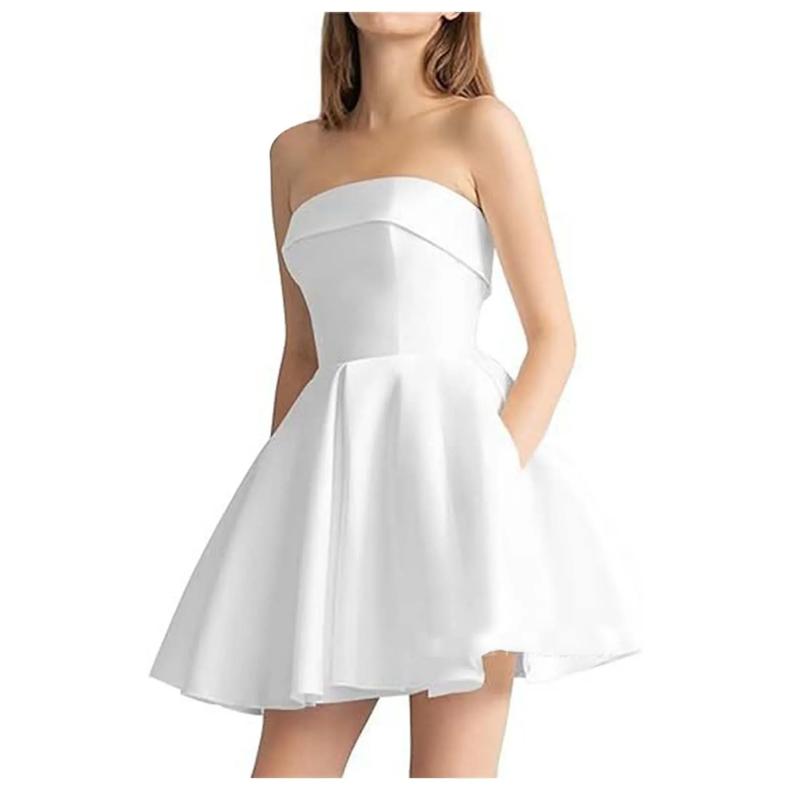 Elegante Strapless A Line Cocktailjurk Slanke Taille Mouwloze Korte Prom-Jurk Voor Verjaardagsfeestje Stropdas Affaire Jurken Voor Vrouwen