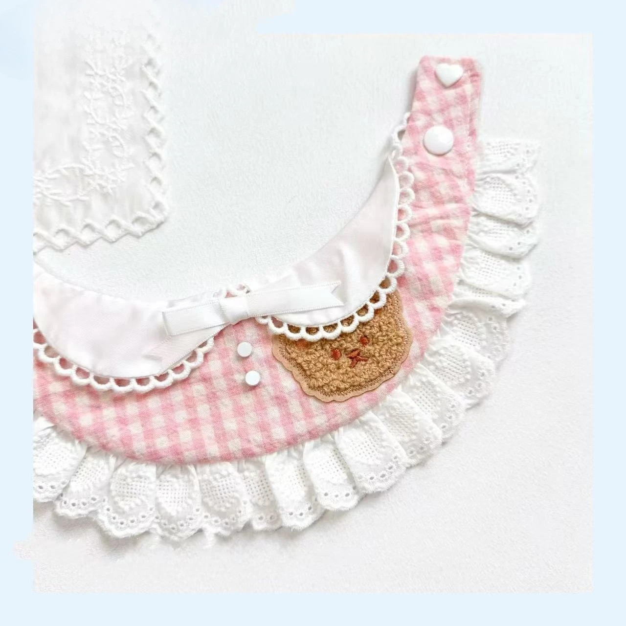 Pet Autumn Winter Plaid Cute Bib Pet Lace Teddy Bear Drool Towel Handmade Scarf Decoration Collar Dog Accessories for Small Dogs view 4