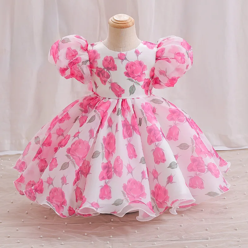 

Girl's Princess Dress Printed Children's Dress 2024 New Children's Dress Summer Baby Fluffy