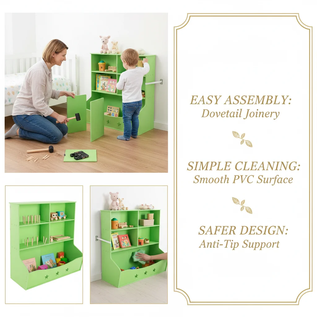 3-Layer Light Green PVC Board Kids Bookcase, Children's Open Shelf Storage for Bedroom Playroom, Star Pattern 3-Tier Book Display with Bottom Space, Anti-Tip Freestanding Book Shelf for Home Reading Corner, 79x36.5x82.5cm