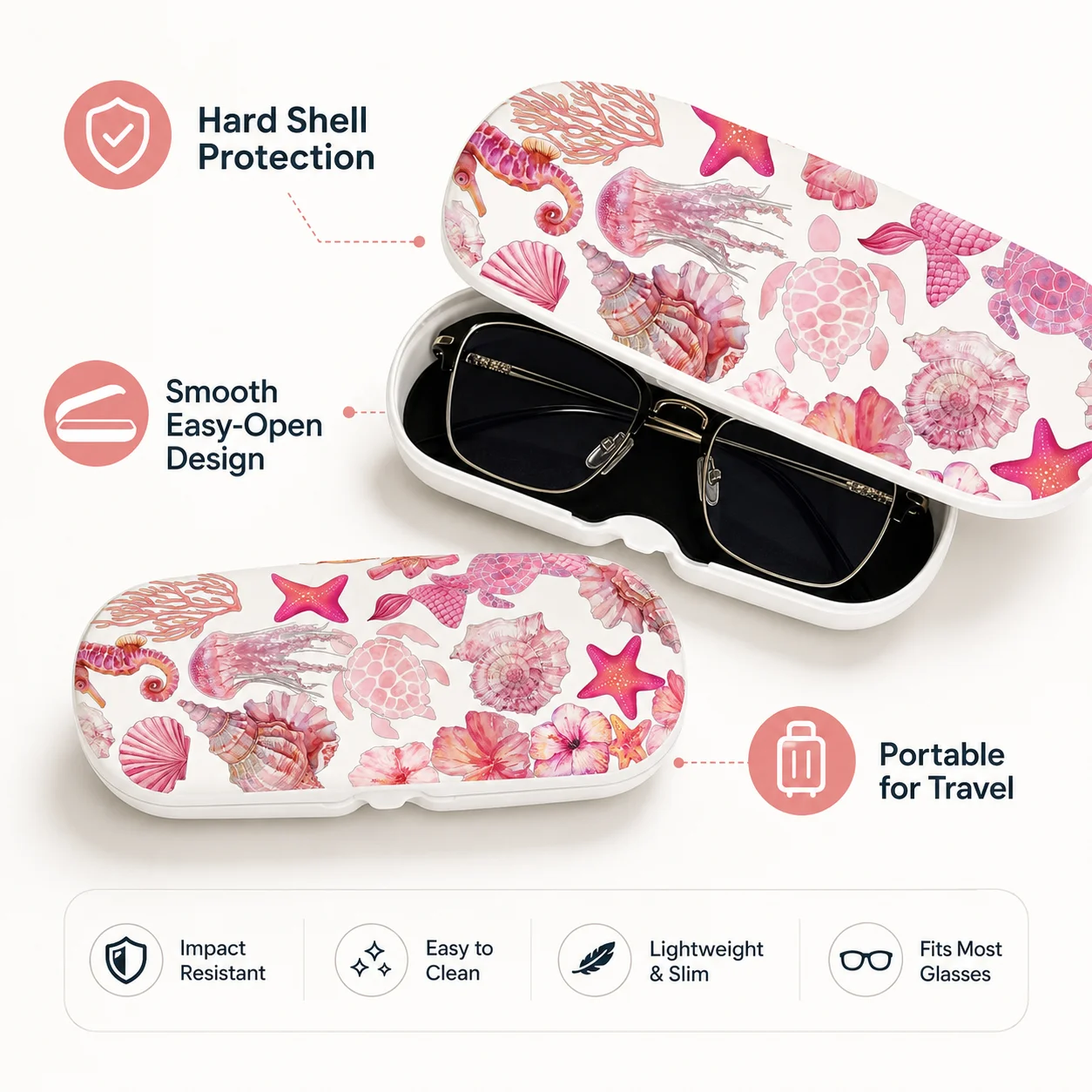 Ocean Floral Hard Eyeglasses Case, Portable Protective Sunglasses Storage Box for Women, Travel Handbag Home Office - view 4