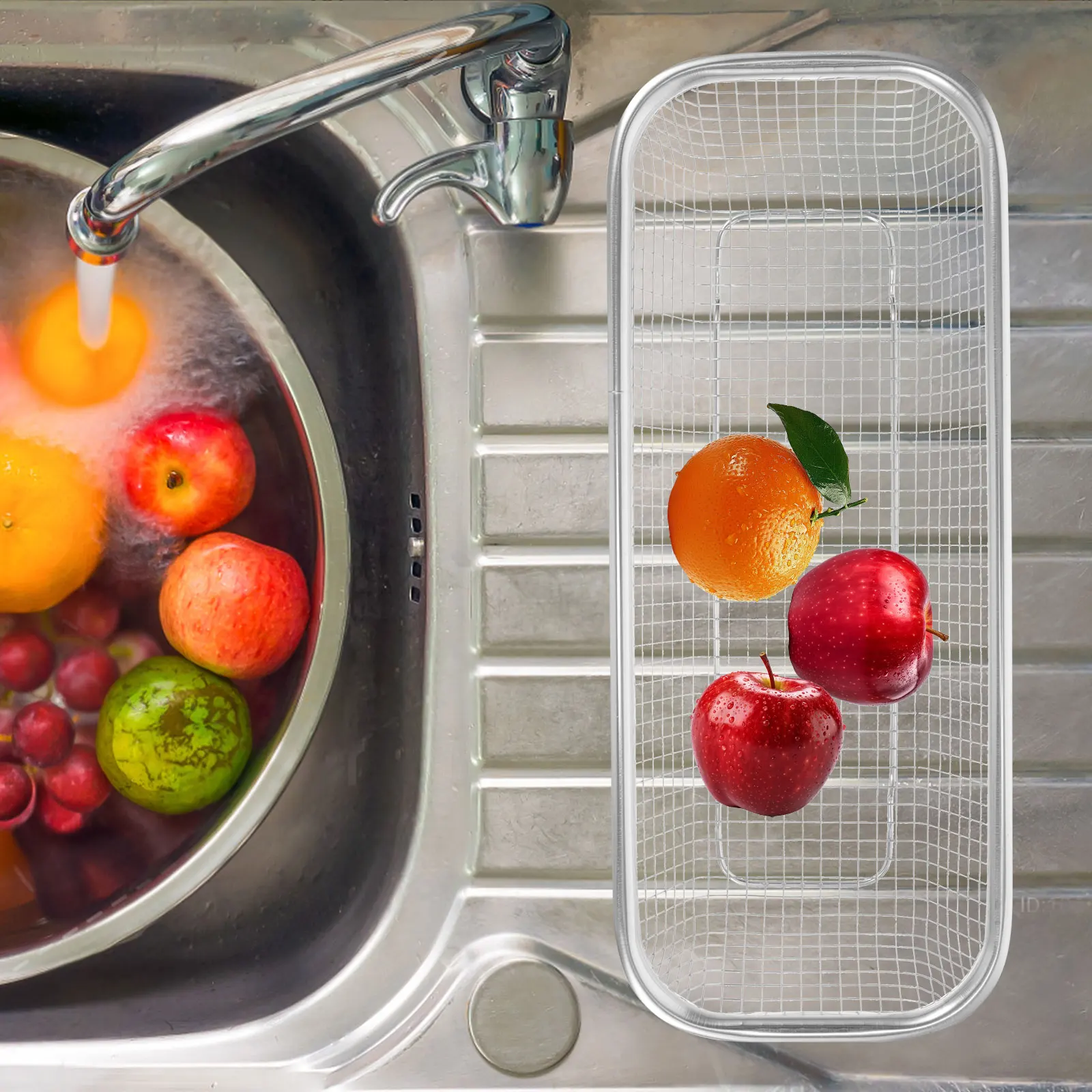 

Stainless Steel Mesh Basket Kitchen Vegetable Strainer Fruits Washing Rectangle Drain Container Colander Household Practical